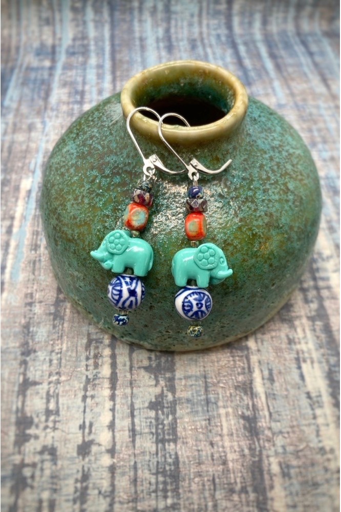 Boucles d'oreilles éléphant bleu N°3